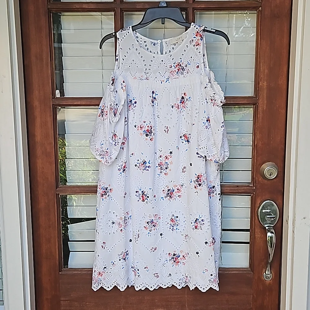 Loft Floral Cold Shoulder Eyelet Summer Dress - Picture 4 of 7
